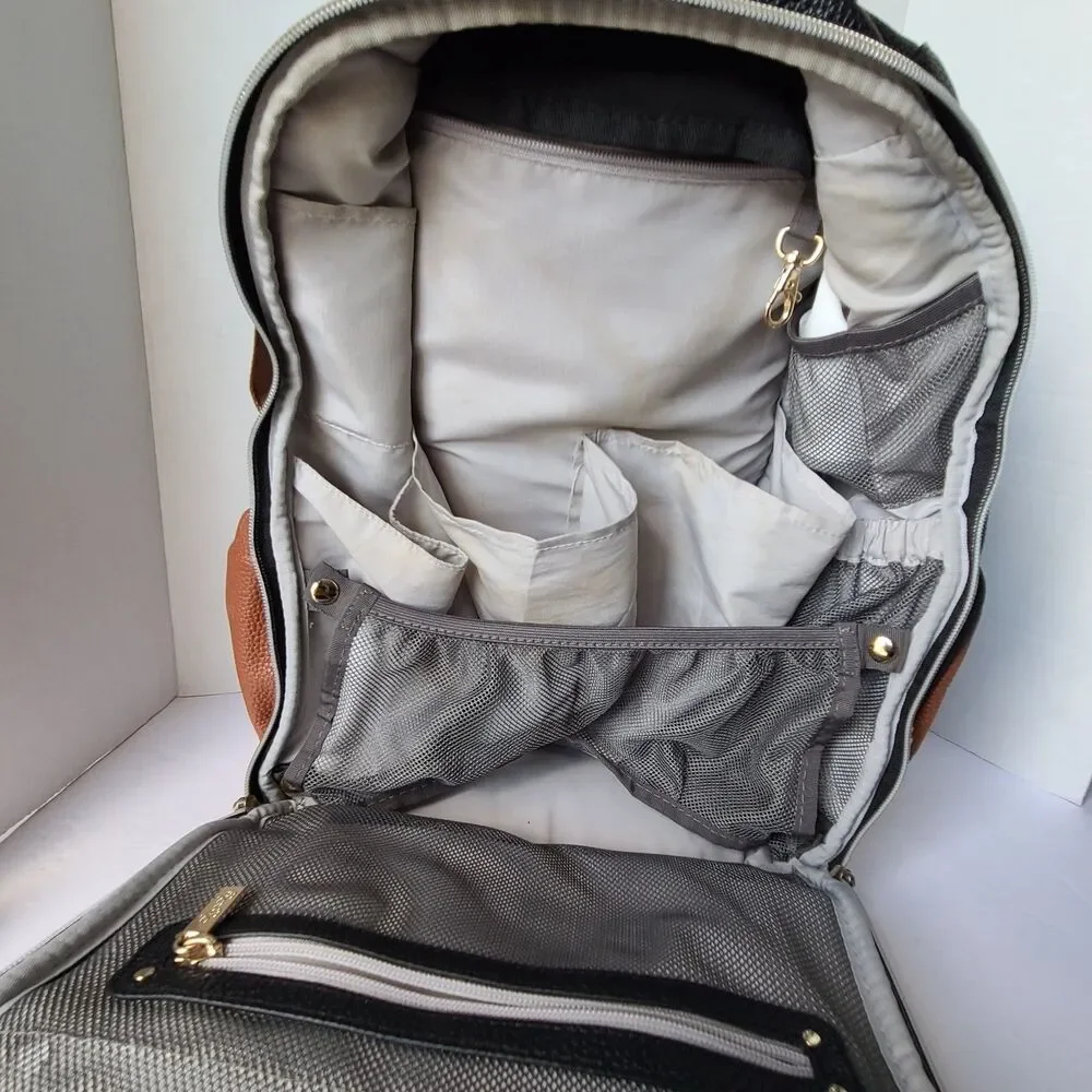 Itzy Ritzy Big Diaper Bag Backpack Coffee Cream Gray Herringbone